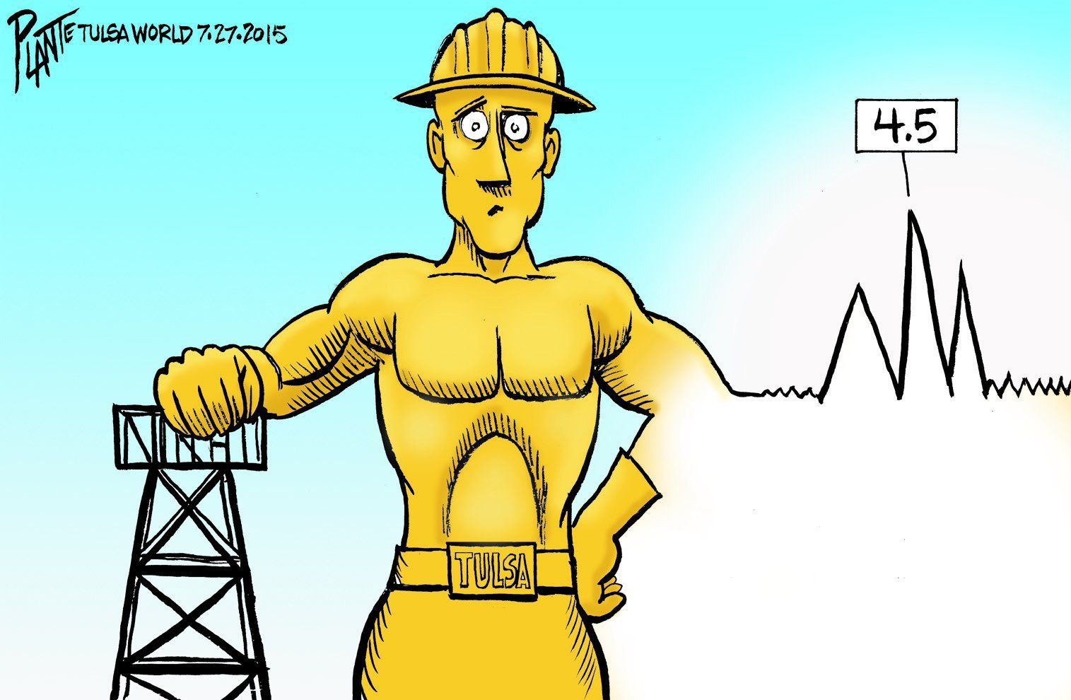 Tulsa's Golden Driller cartoon from 2015